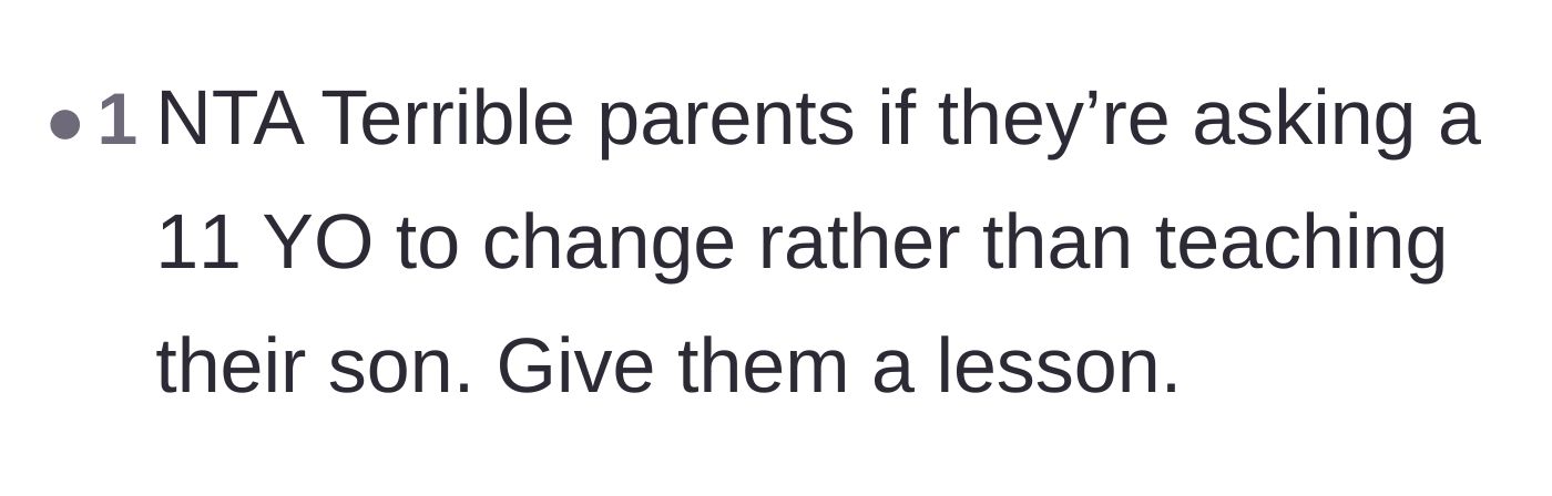 Comment thread calling the parents terrible for making the 11-year-old change her shirt.