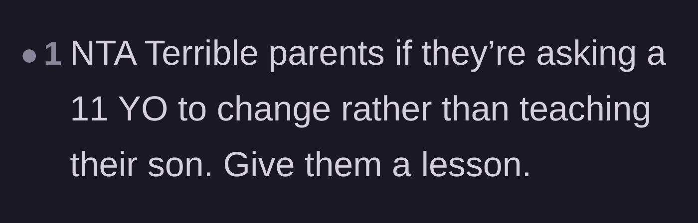 Comment thread calling the parents terrible for making the 11-year-old change her shirt.