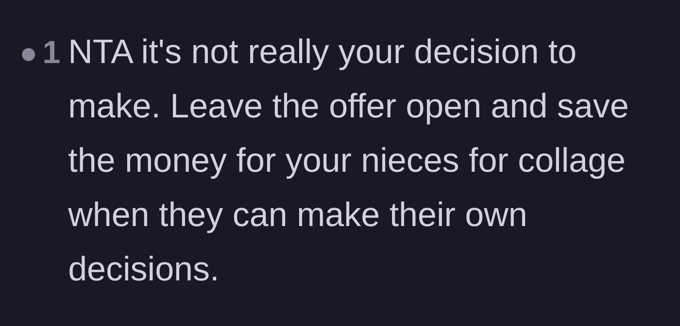 Comment thread 5 - A brief reminder that OP cannot control the parents' final decision and should just save the money for later.