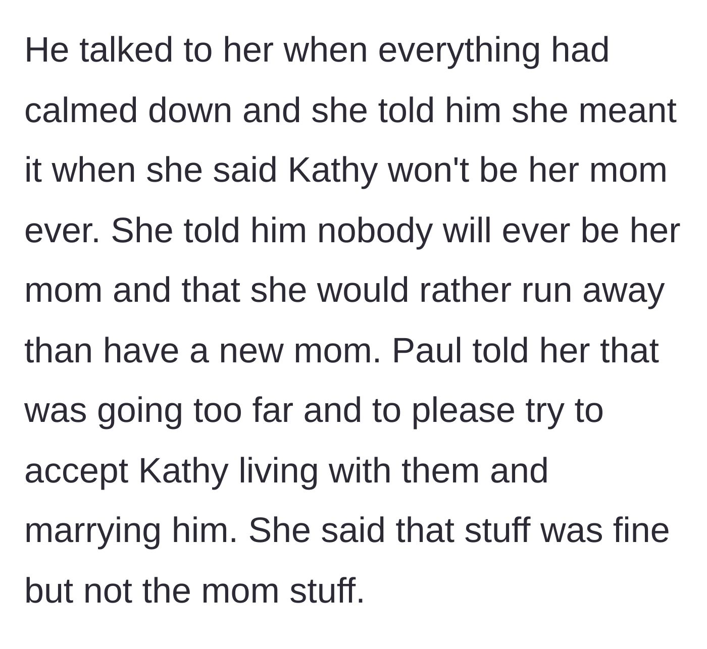 Story part 4 - The niece clarifies to her father that she is fine with the marriage but threatens to run away if forced to accept the girlfriend as a mother.