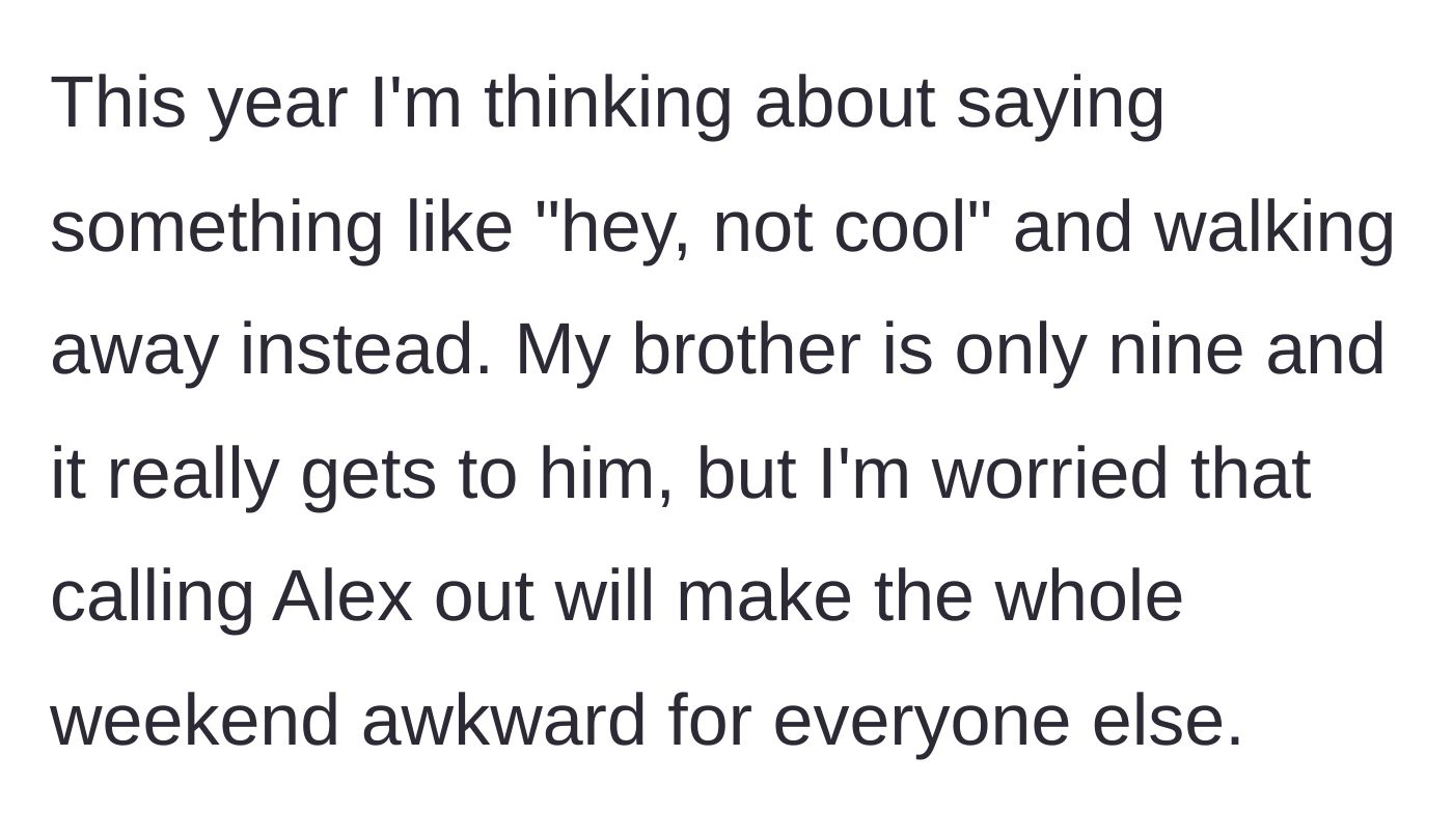 Story part 2 - Sibling contemplating standing up for their nine-year-old brother and walking away.