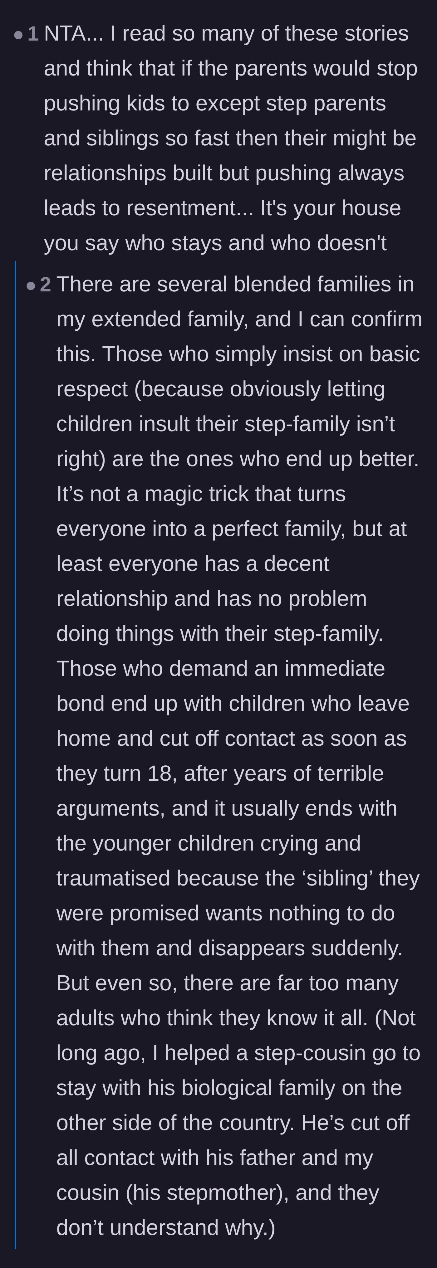 Comment thread 2 - A deep dive into how forcing stepfamilies to bond always backfires and creates lasting resentment.