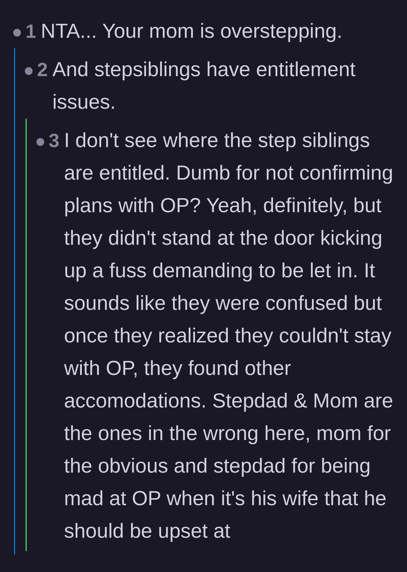 Comment thread 3 - Users debating whether the stepsiblings are acting entitled or are just gullible victims of the mother's manipulation.