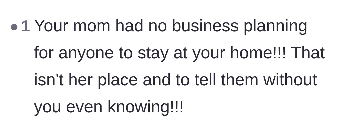 Comment thread 4 - Outrage over the mother offering up someone else's home without permission.