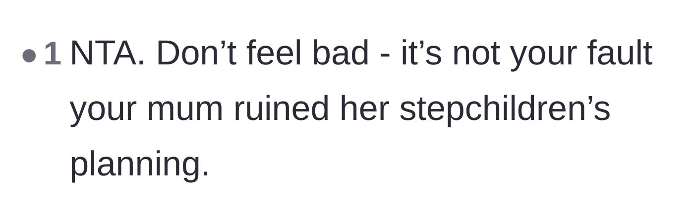 Comment thread 6 - Reassurance that the mother is entirely at fault for ruining the weekend plans.