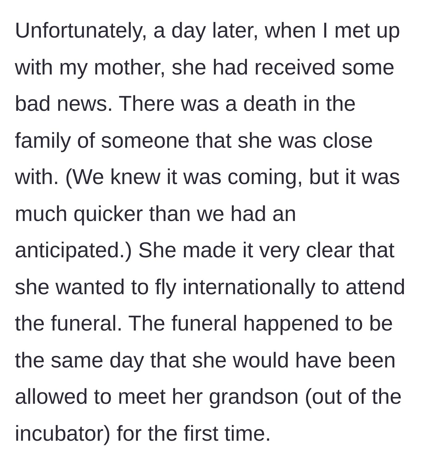 Story part 3 - An older woman holding a phone looking devastated while ignoring a hospital room.