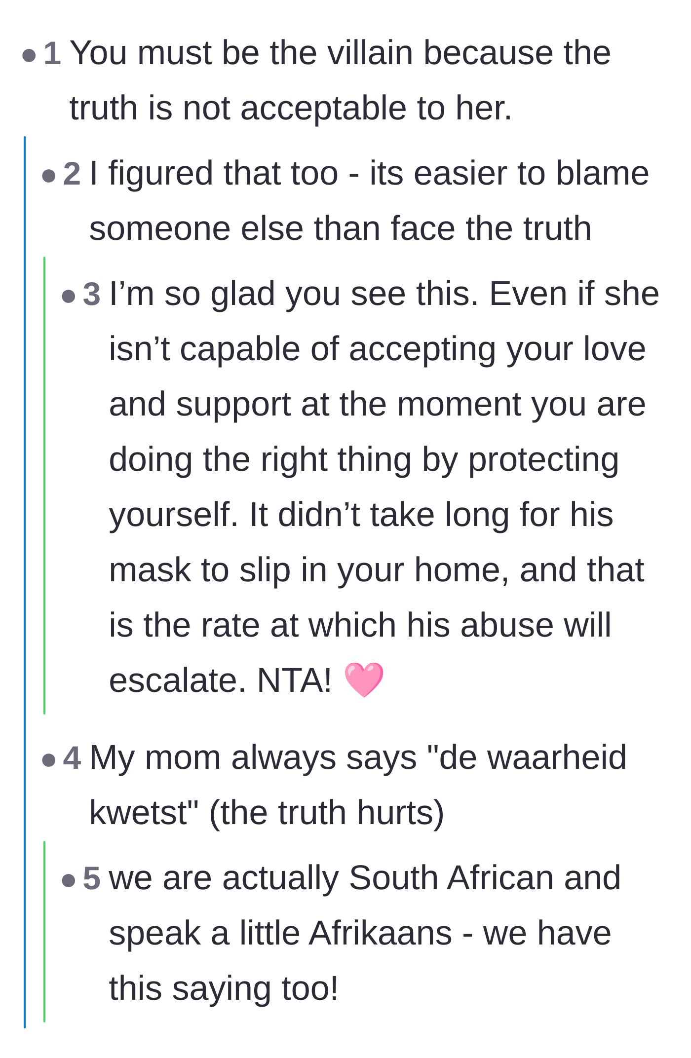 Comment thread 3 - Thread about how it is easier for the sister to blame the narrator than to face the truth about her husband.