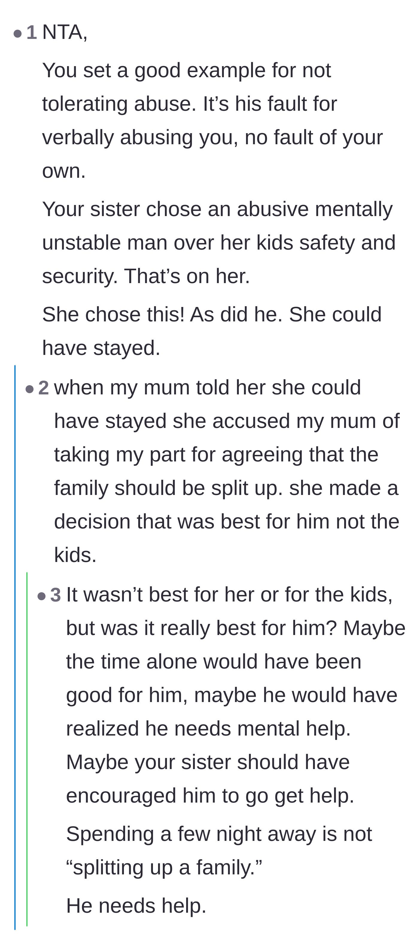 Comment thread 4 - Commentary on the sister's dramatic reaction to a two-night hotel compromise.