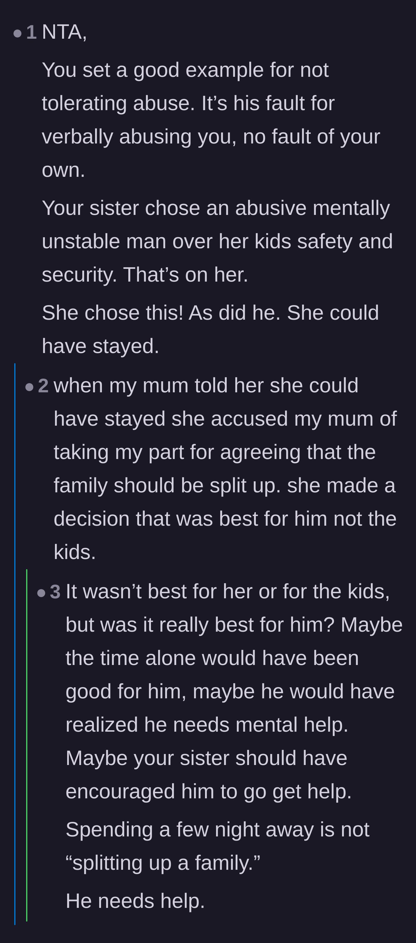 Comment thread 4 - Commentary on the sister's dramatic reaction to a two-night hotel compromise.