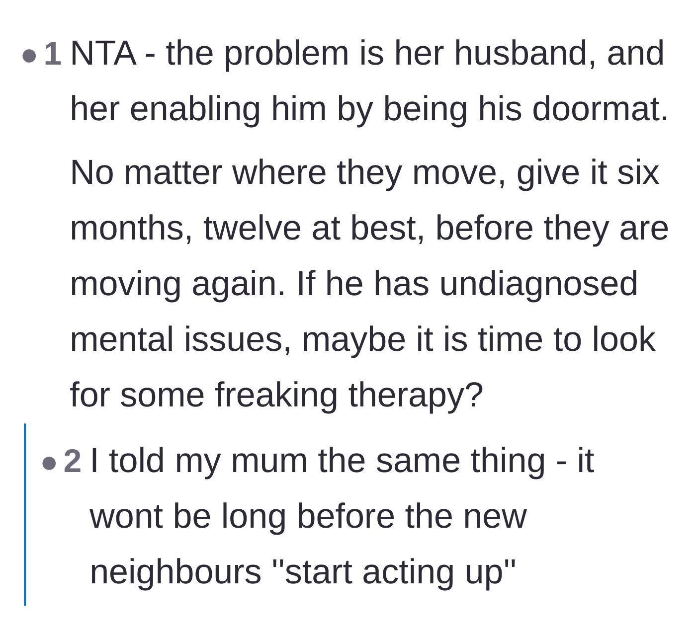 Comment thread 6 - Predictions that the brother-in-law will soon find imaginary faults with their next neighbors.