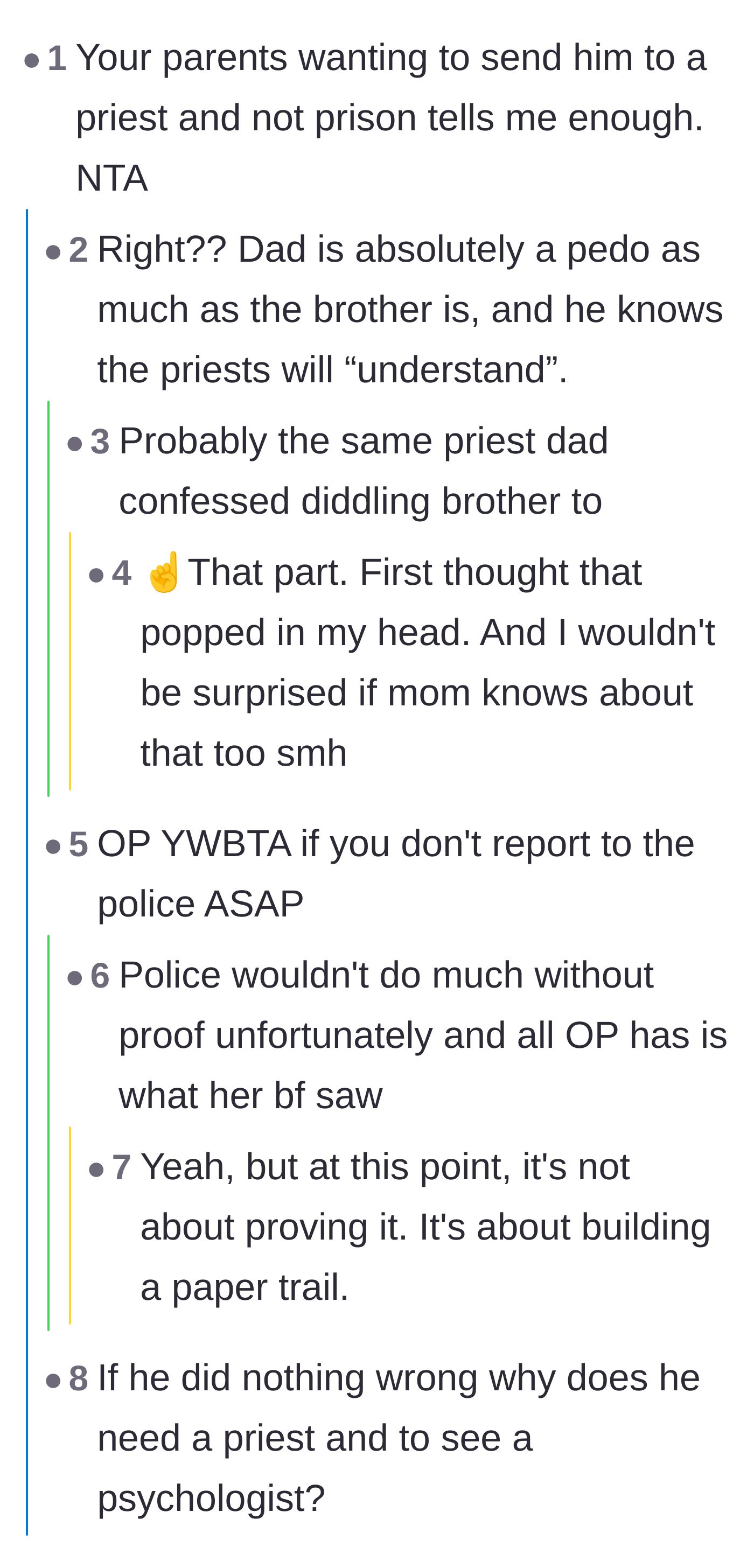 Comment thread 1 - Discussing the parents' cover-up and the need for a police paper trail