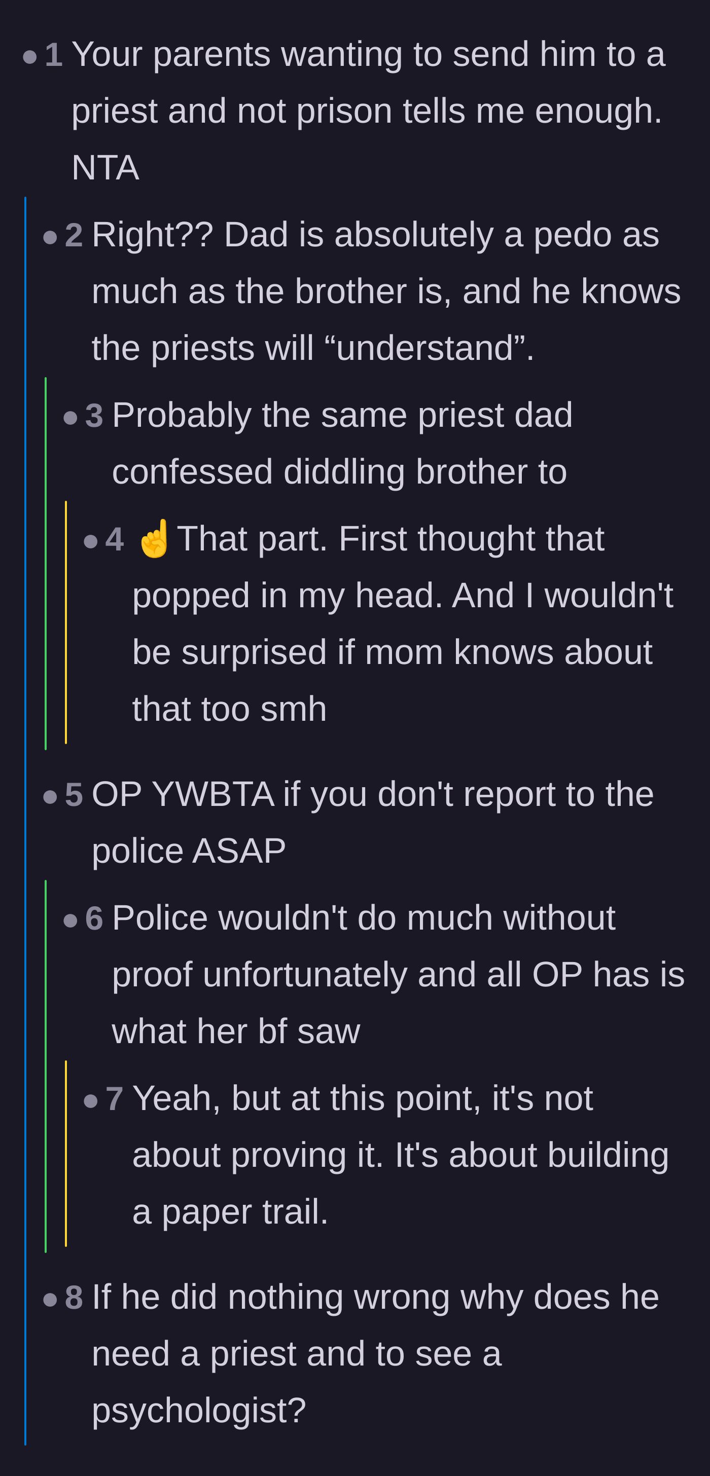 Comment thread 1 - Discussing the parents' cover-up and the need for a police paper trail