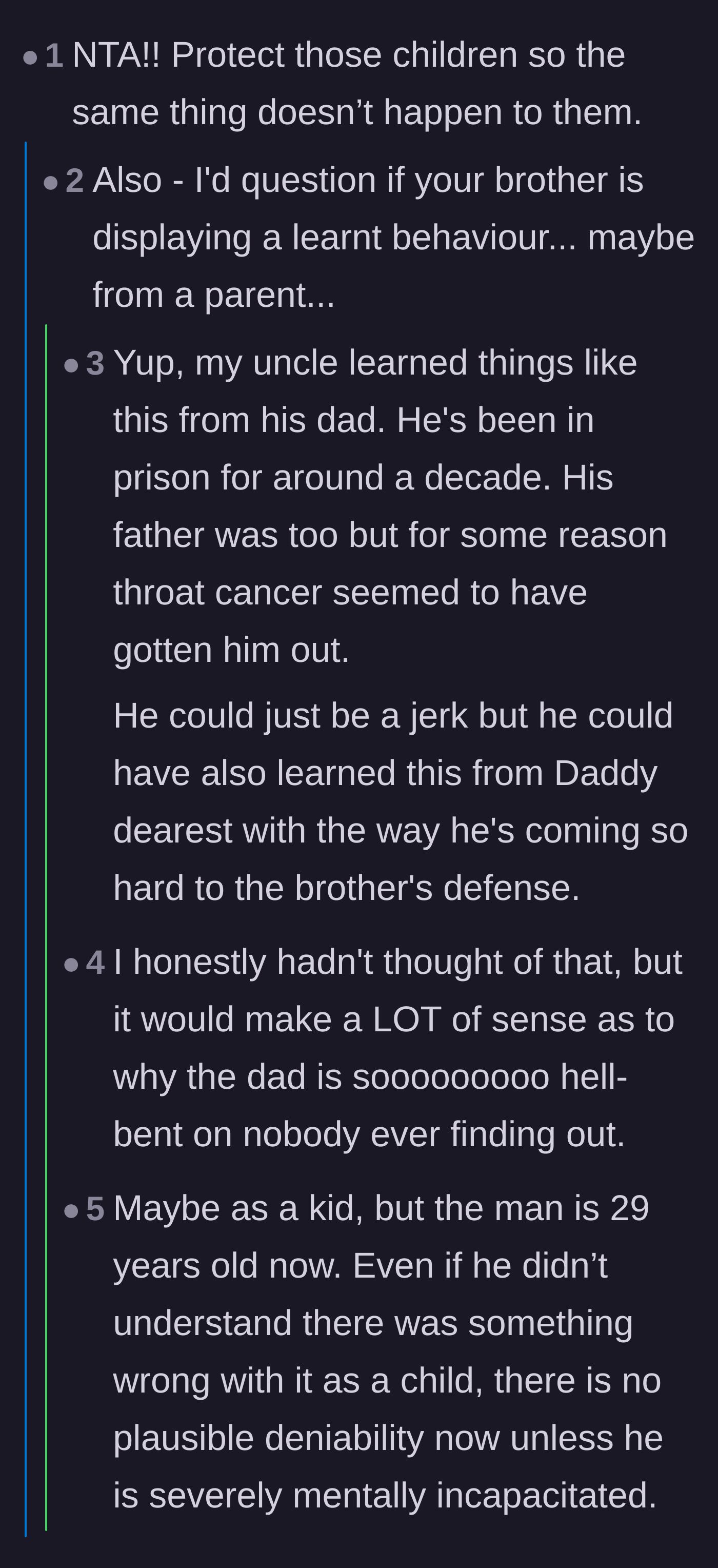 Comment thread 2 - Speculating on generational trauma and learned behavior from the father