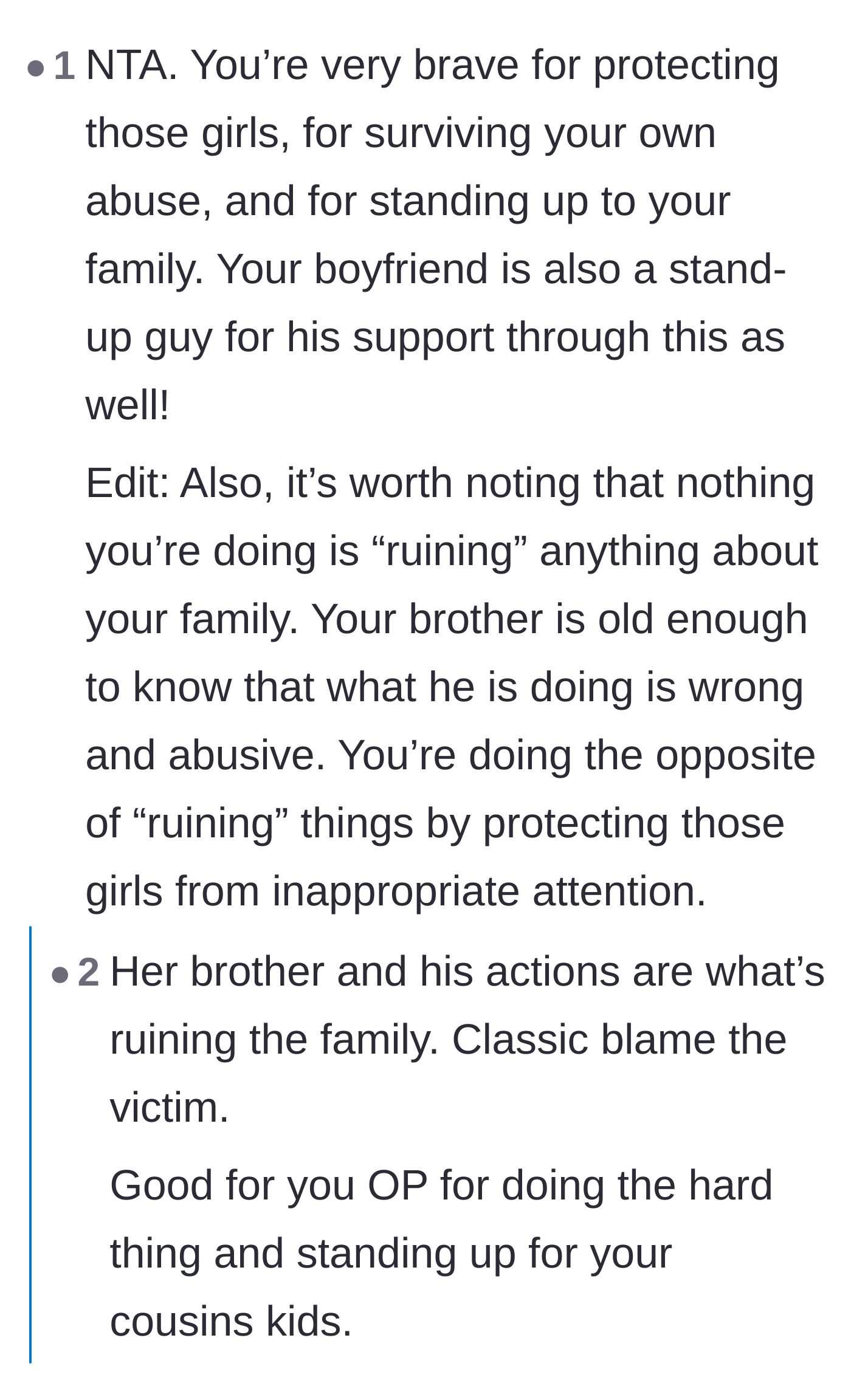 Comment thread 3 - Praising the author's bravery and debating the psychological roots of the abuse