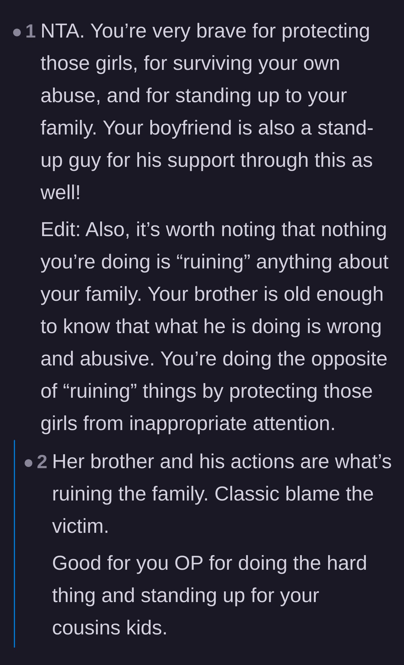 Comment thread 3 - Praising the author's bravery and debating the psychological roots of the abuse