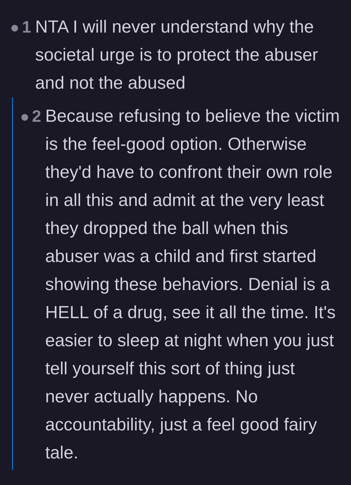 Comment thread 5 - Examining the heartbreaking reasons why families protect abusers over victims