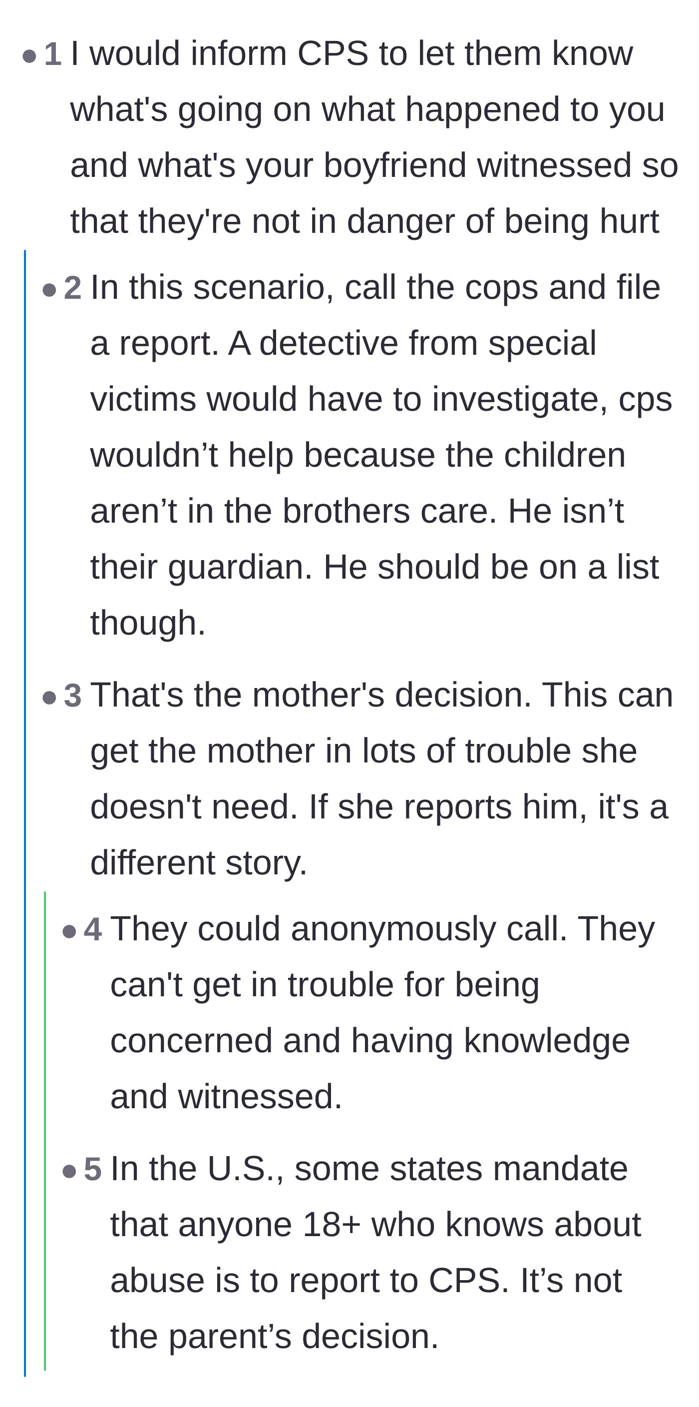 Comment thread 6 - Debating whether to call the police or Child Protective Services