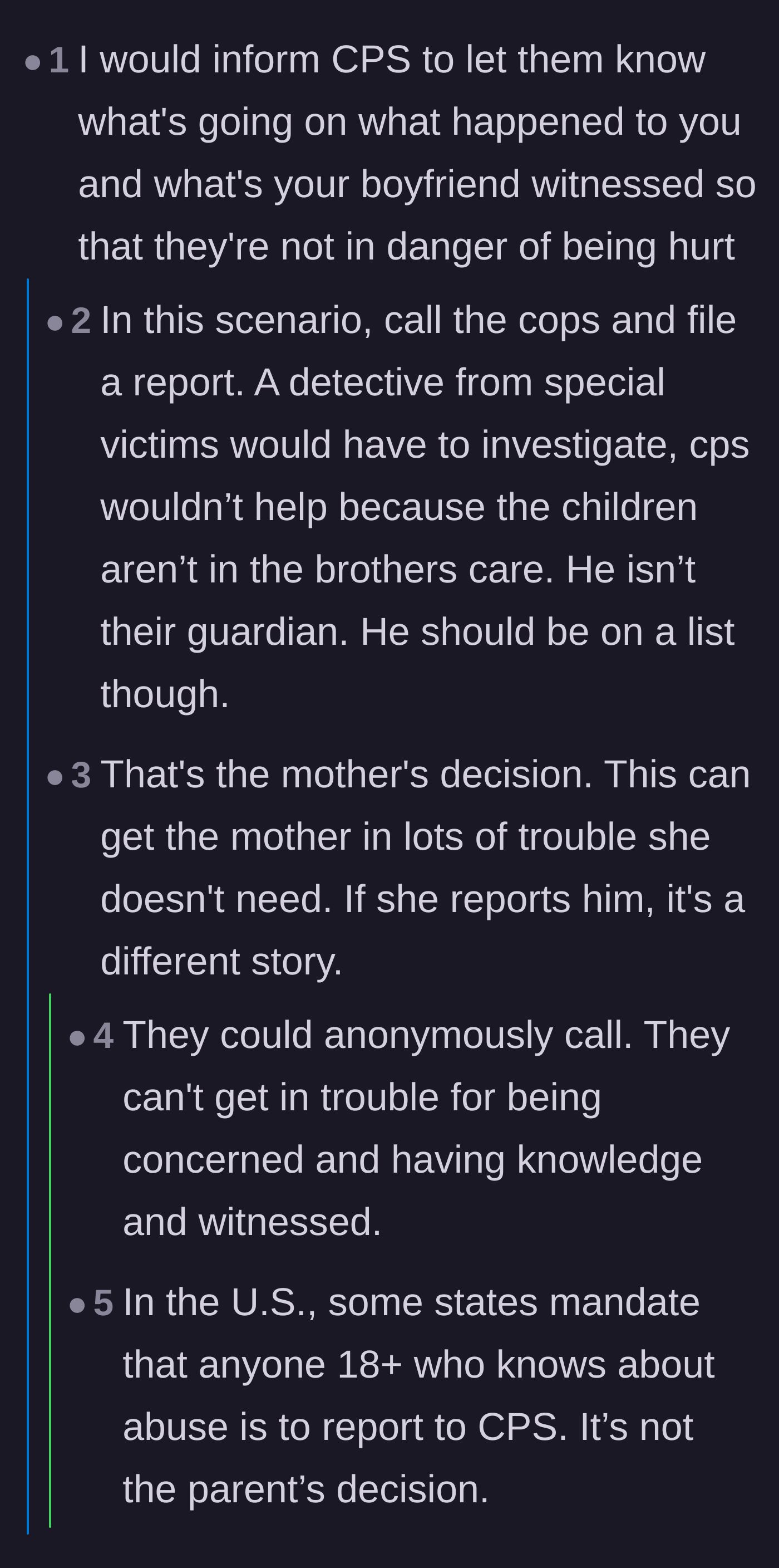 Comment thread 6 - Debating whether to call the police or Child Protective Services