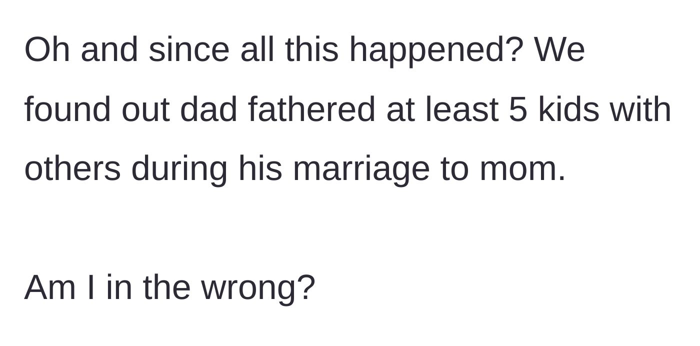 Story part 8 - The son reveals a shocking final discovery that his father secretly had at least five other children during the marriage.