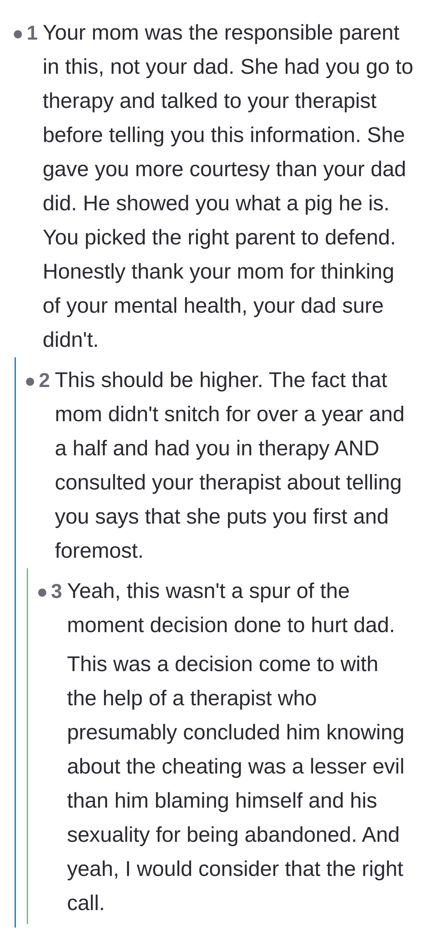 Comment thread 2 - Praising the mother for prioritizing her child's mental health with therapy
