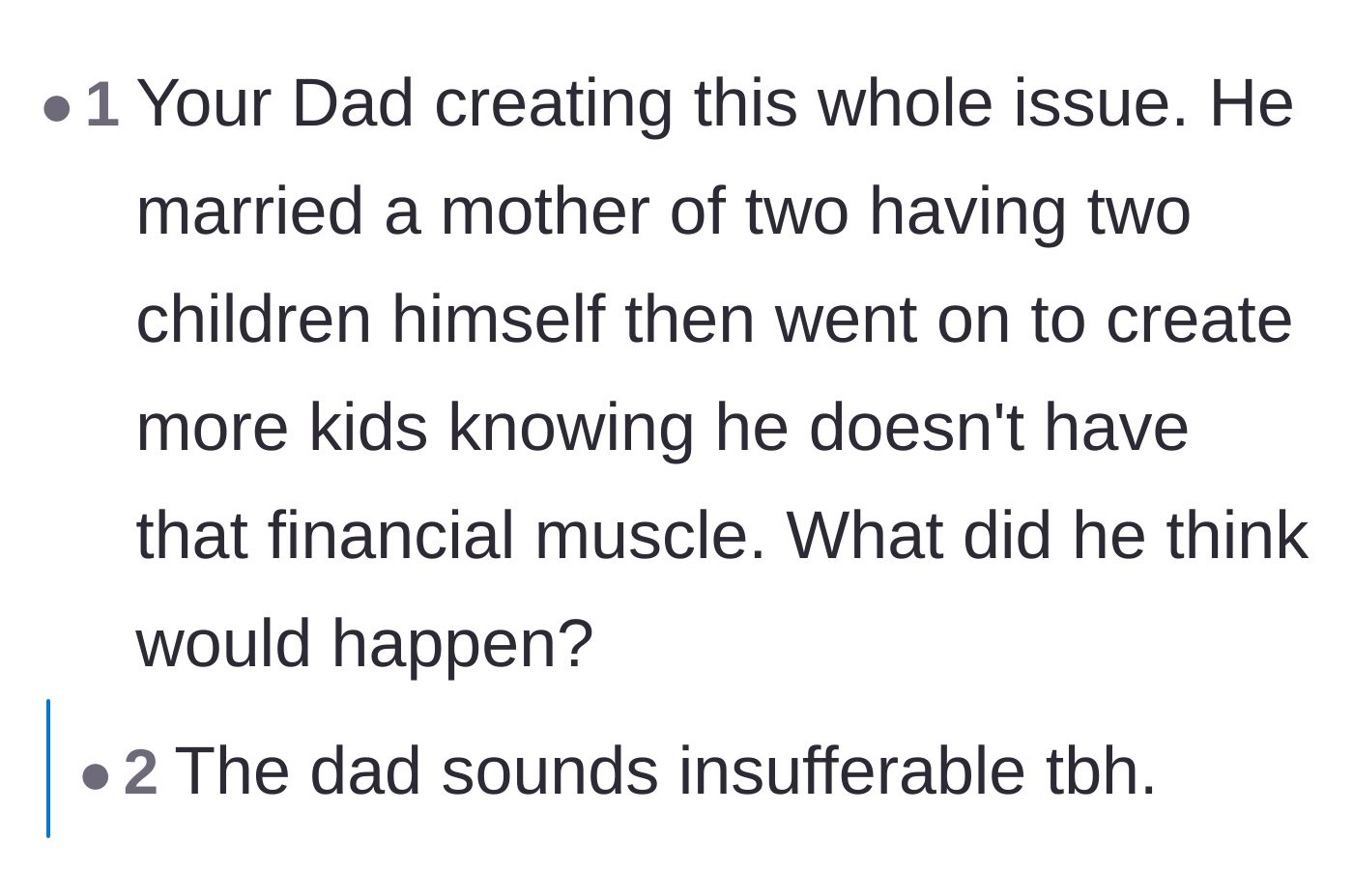 Comment thread 2 - Readers pointing out that the father willingly created a larger family than he could financially support.