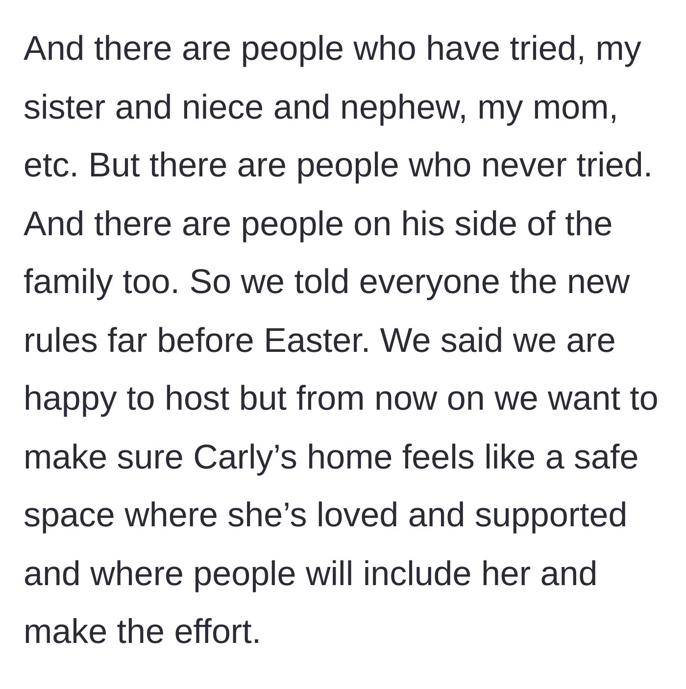 Story part 3 - The parents send out the new boundaries to both sides of the family way ahead of the Easter holiday, establishing their home as a safe space.