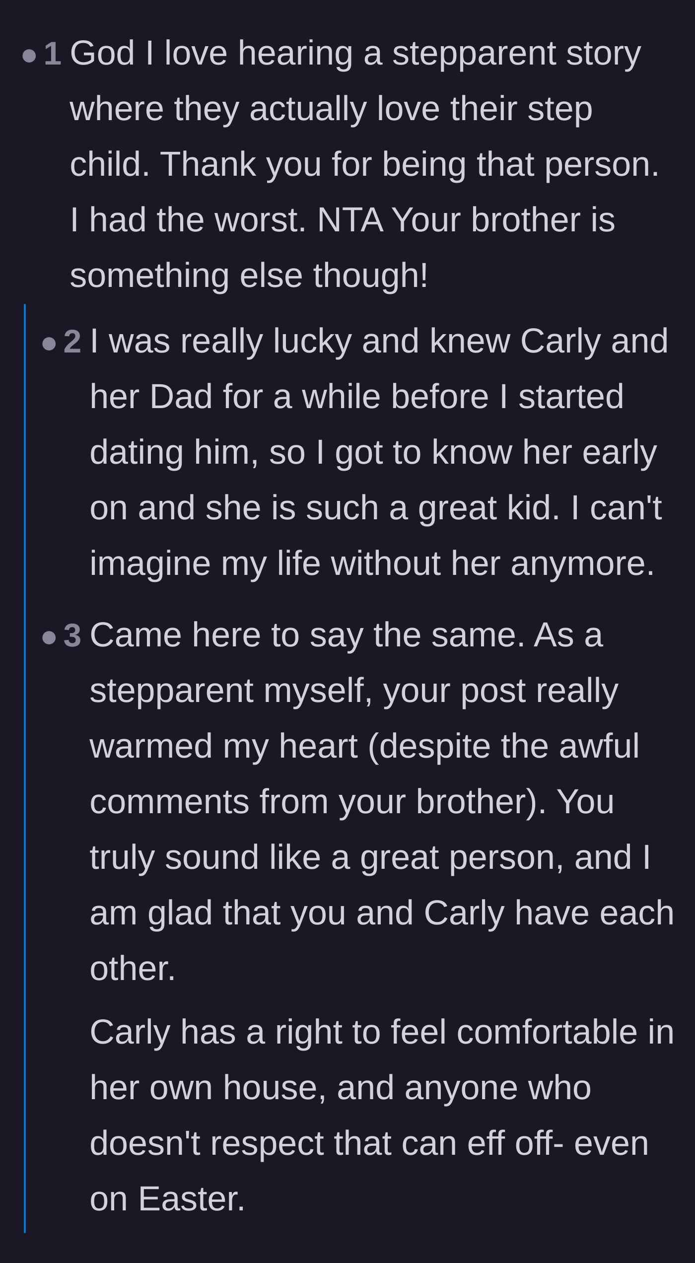 Comment thread 6 - Heartwarming praise for the original poster being an incredibly loving and protective stepmother.