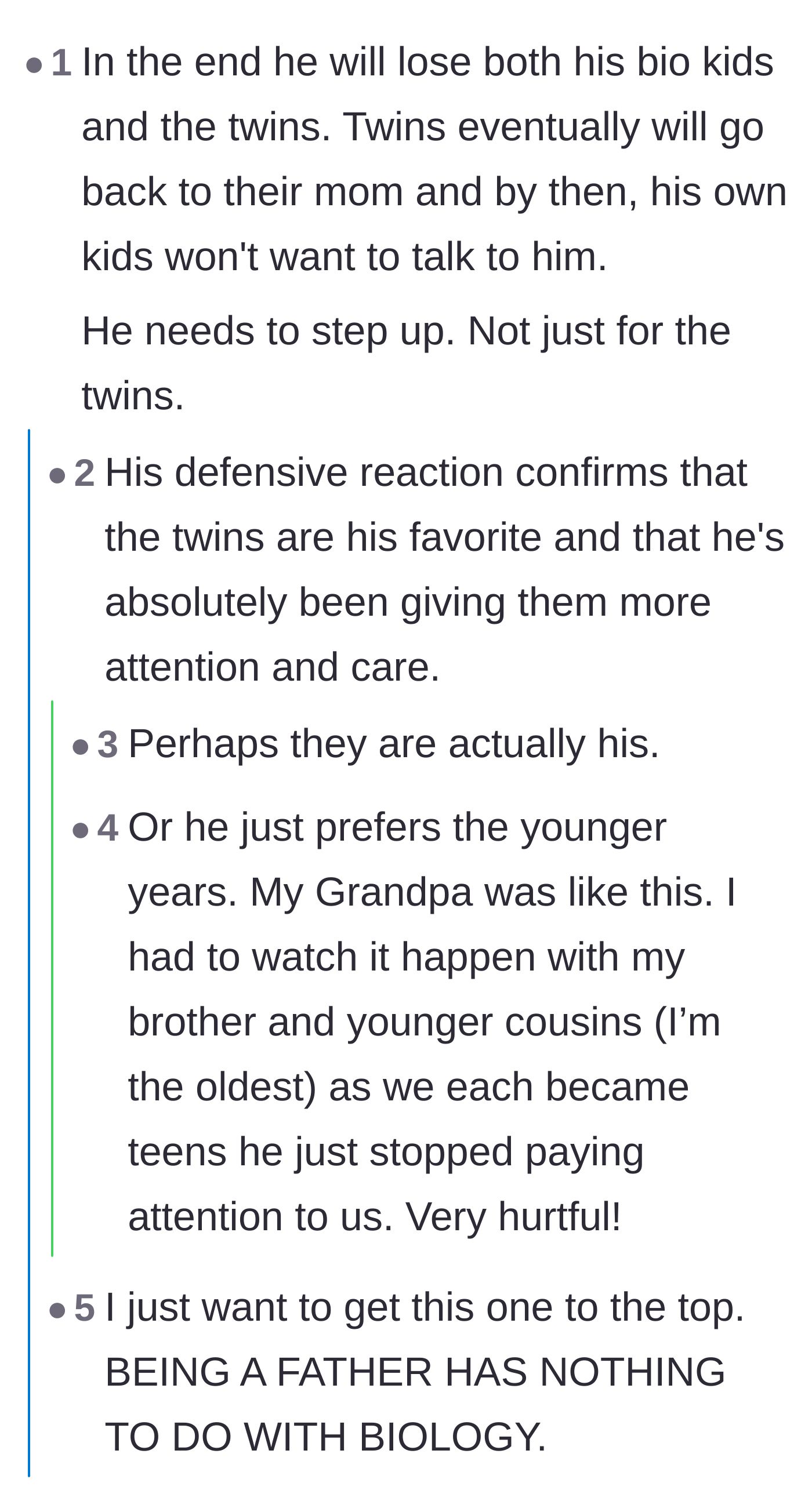 Comment thread 1 - Readers debate whether the father simply prefers younger children or if there's a darker secret hiding in the twins' parentage.