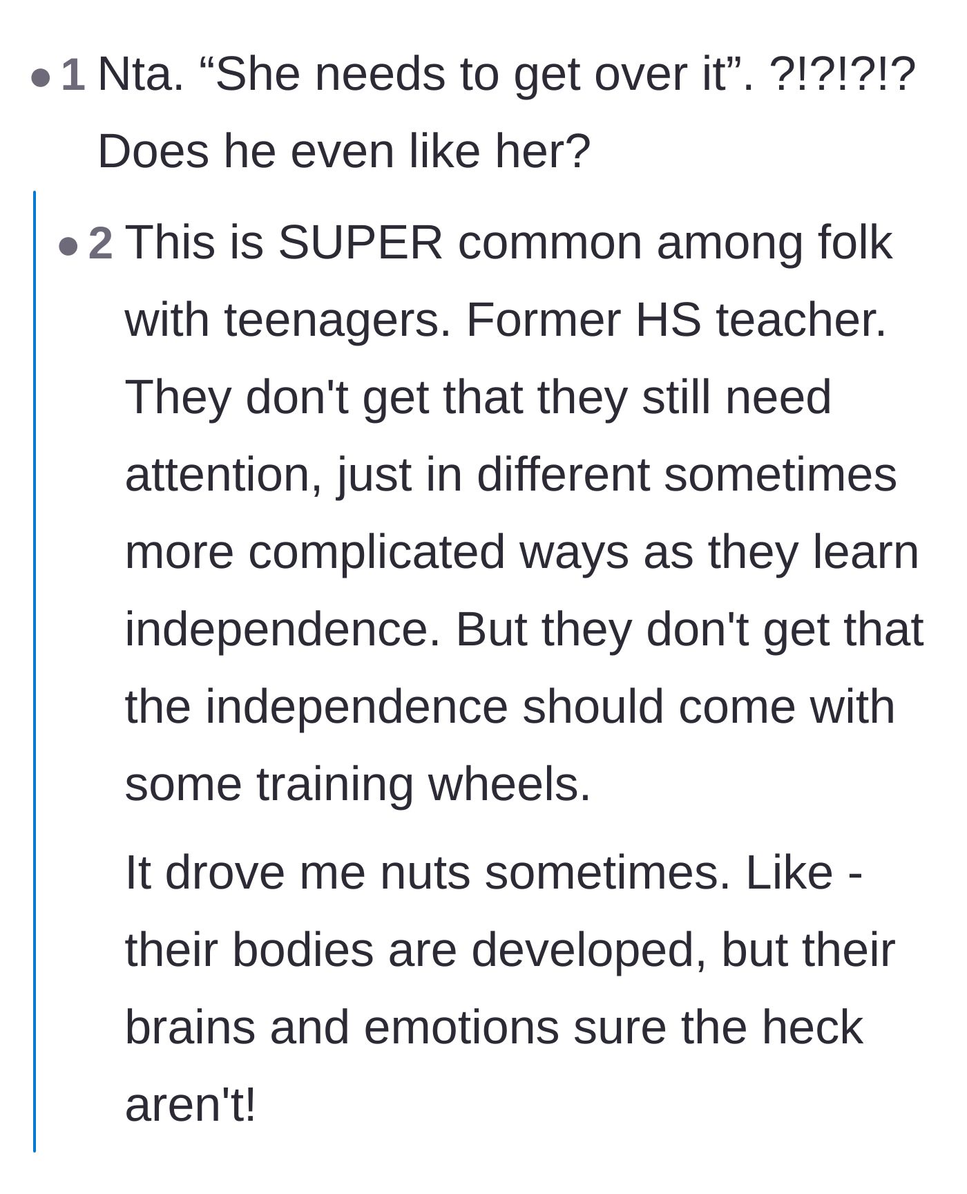 Comment thread 4 - A former high school teacher explains how frequently parents emotionally abandon their teenage children.