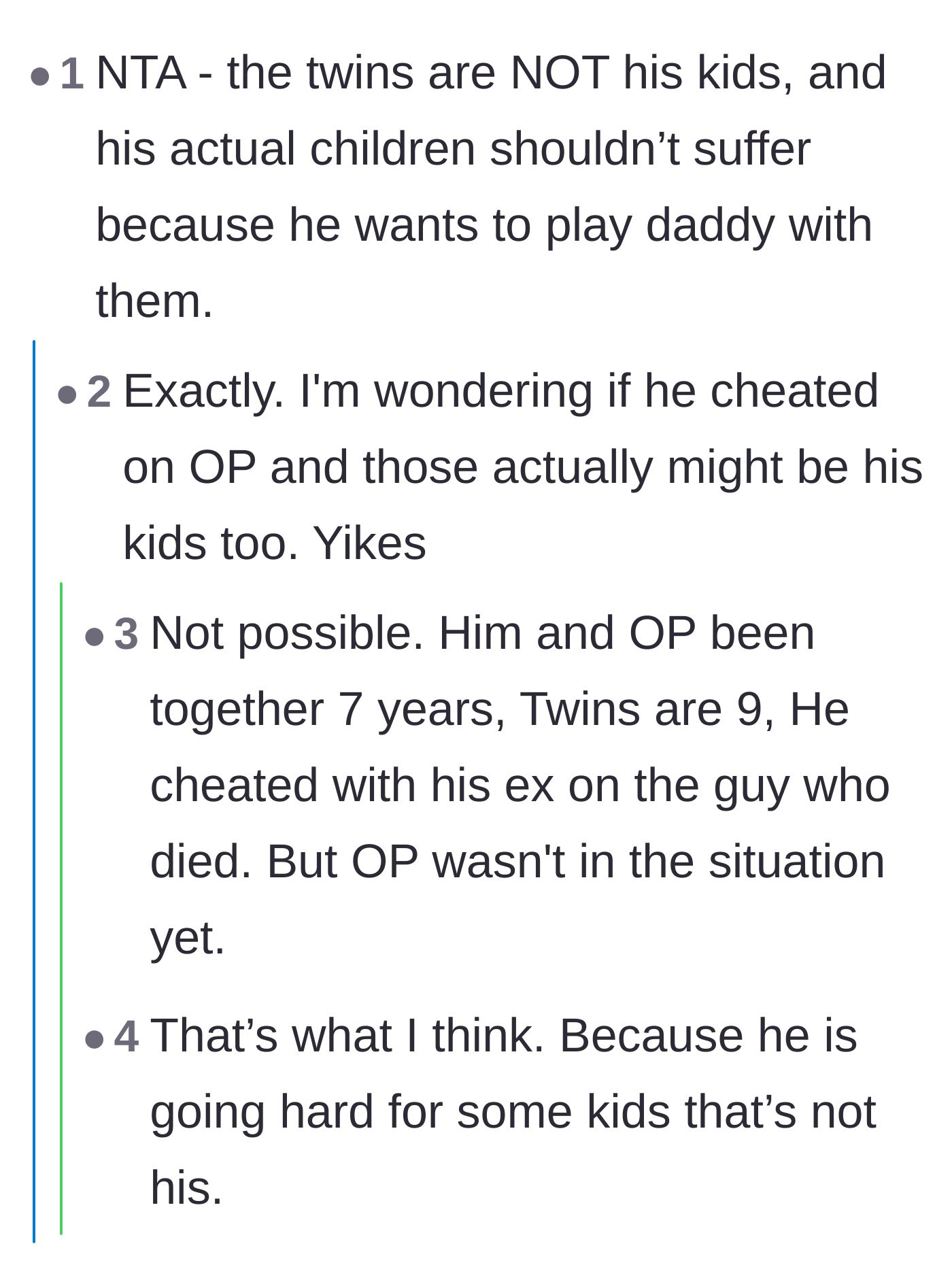 Comment thread 6 - Commenters dissect the timeline of the relationships to figure out if an old affair is mathematically possible.