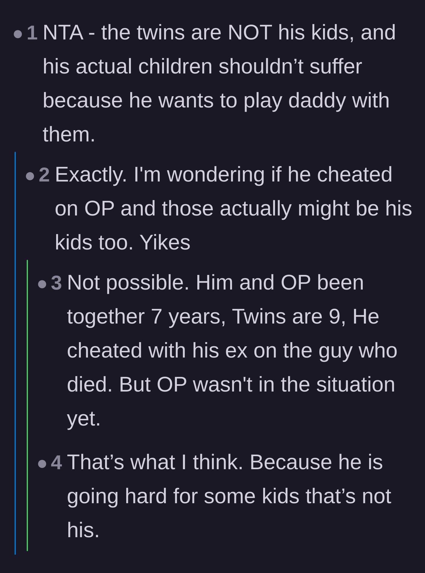 Comment thread 6 - Commenters dissect the timeline of the relationships to figure out if an old affair is mathematically possible.