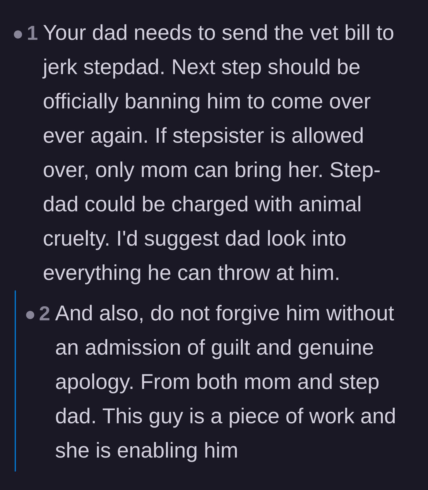 Comment thread 2 - Suggestions to send the official vet report and bill directly to the enablers to shut down their excuses.