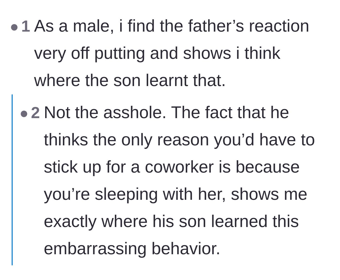 Comment thread 1 - Readers pointing out that the nephew clearly learned his disrespectful behavior directly from his defensive father.