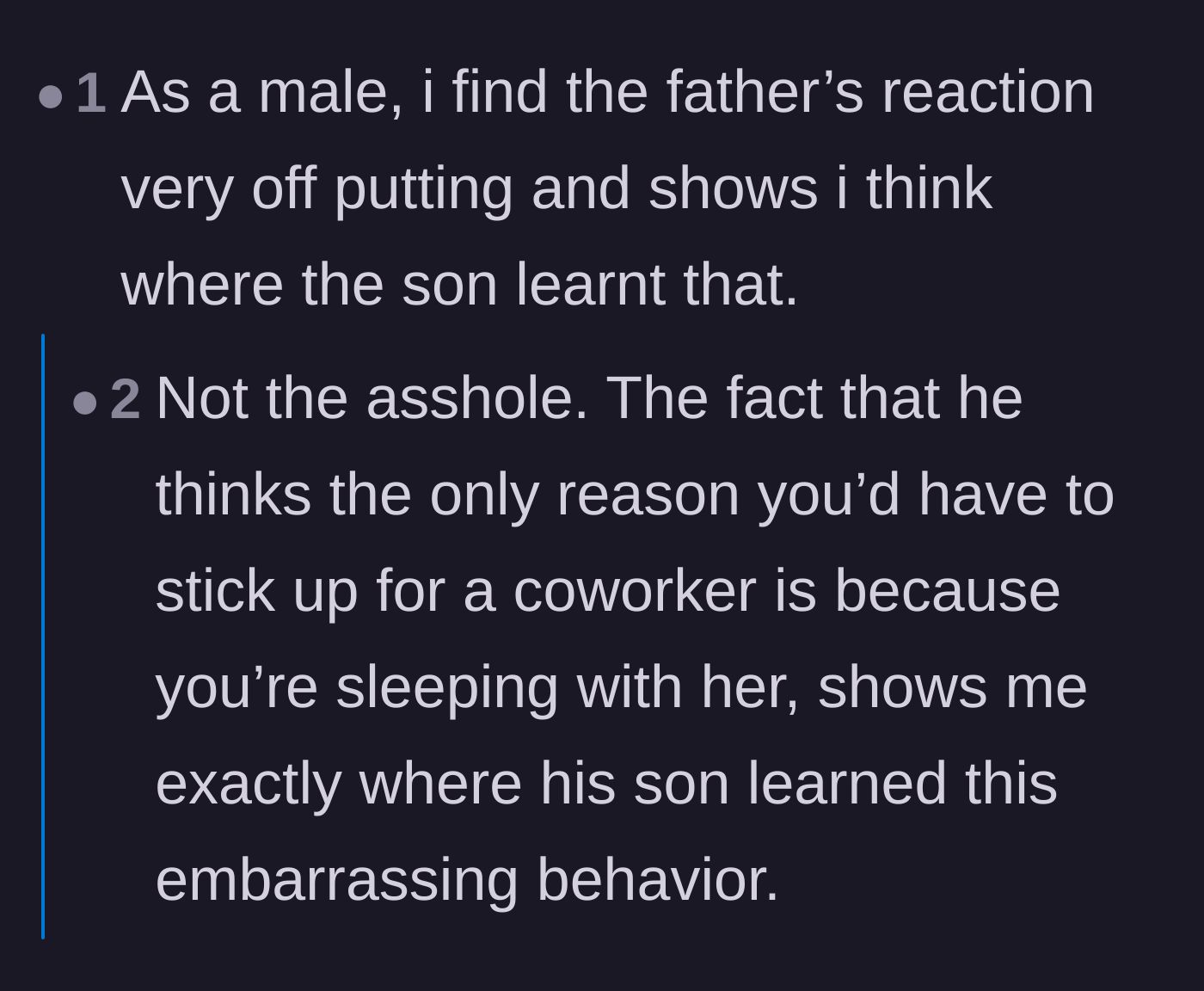 Comment thread 1 - Readers pointing out that the nephew clearly learned his disrespectful behavior directly from his defensive father.