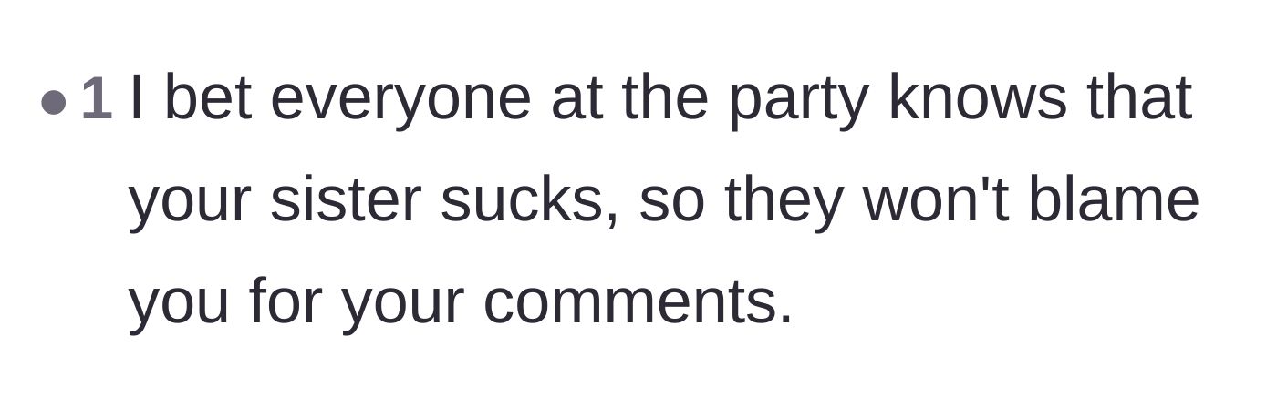 Comment thread 2 - Reassurance that the extended family already knows the sister is the toxic one in the room.