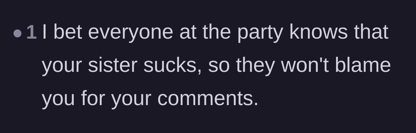 Comment thread 2 - Reassurance that the extended family already knows the sister is the toxic one in the room.