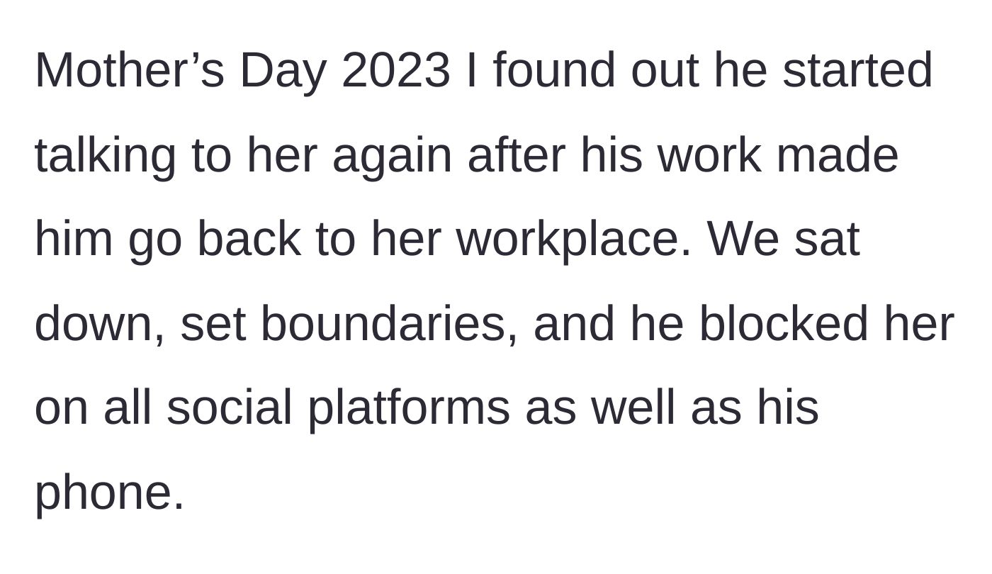 Story part 2 - The husband returns to the old workplace, the affair resumes, and the couple establishes a hard digital blockade.