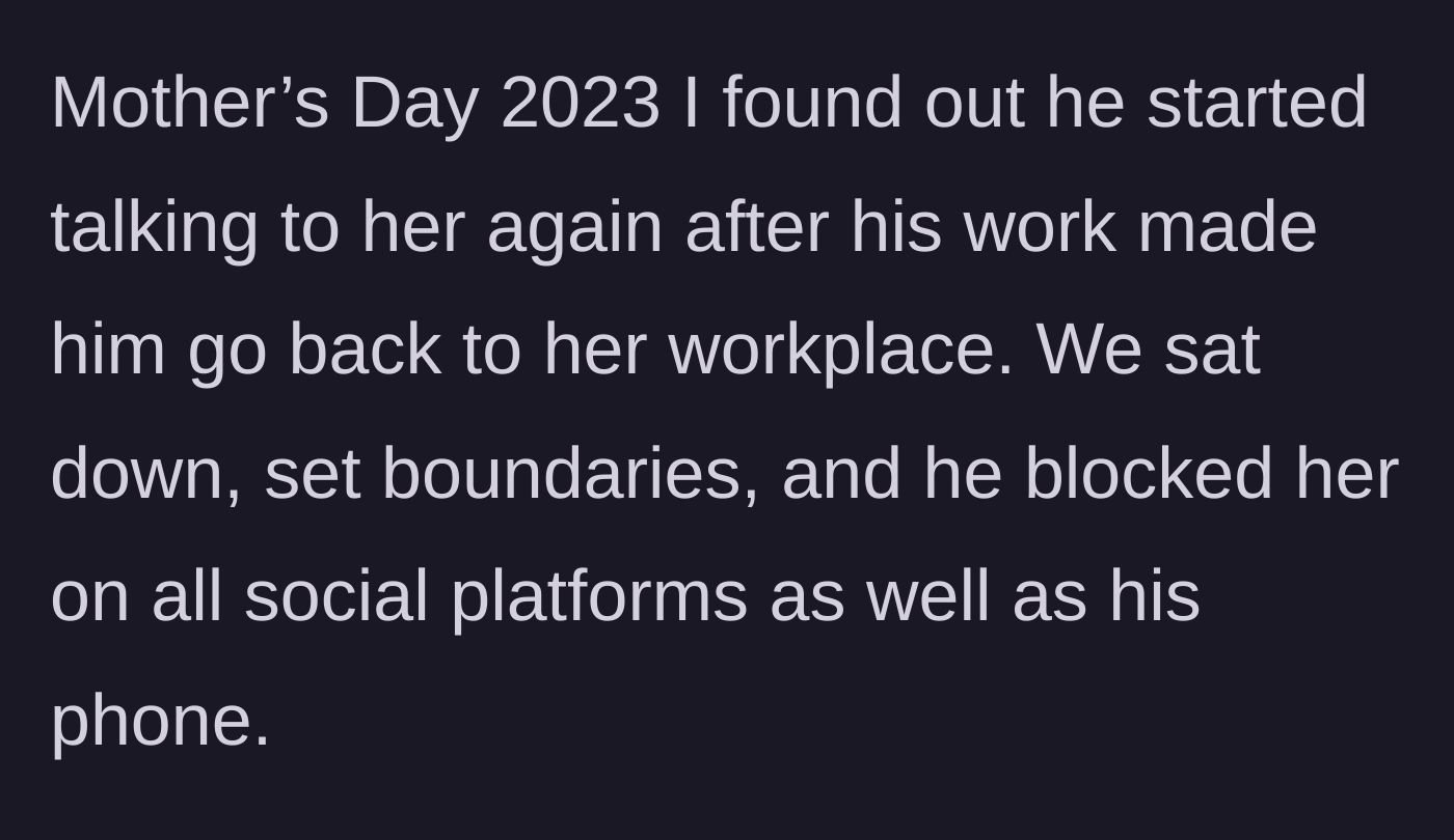 Story part 2 - The husband returns to the old workplace, the affair resumes, and the couple establishes a hard digital blockade.