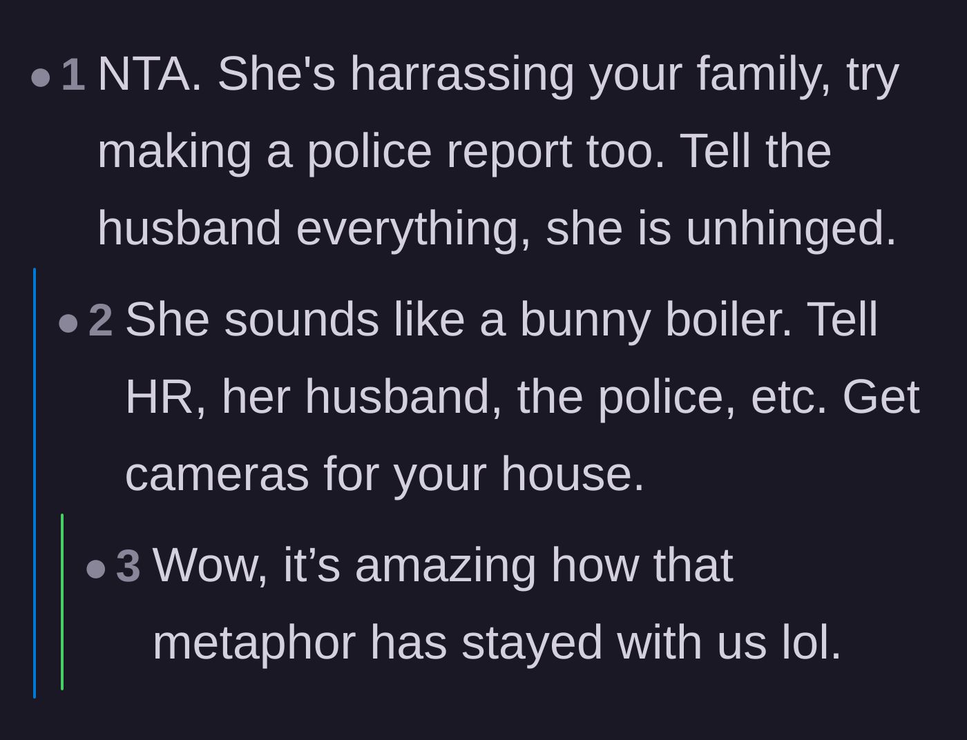 Comment thread 3 - Suggestions to file a police report and get security cameras for the house.