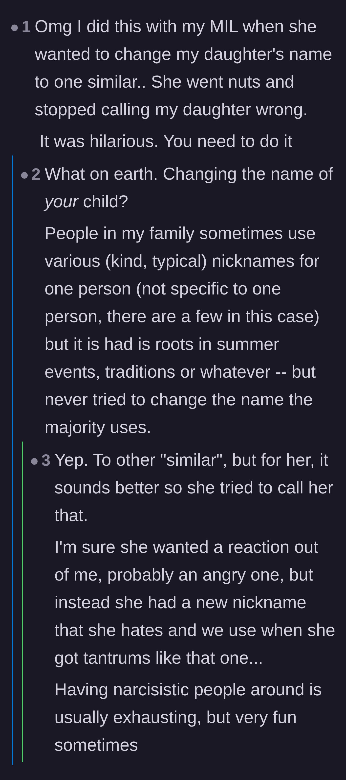 Comment thread 6 - A commenter shares a success story of using the same petty tactic against a toxic mother-in-law.