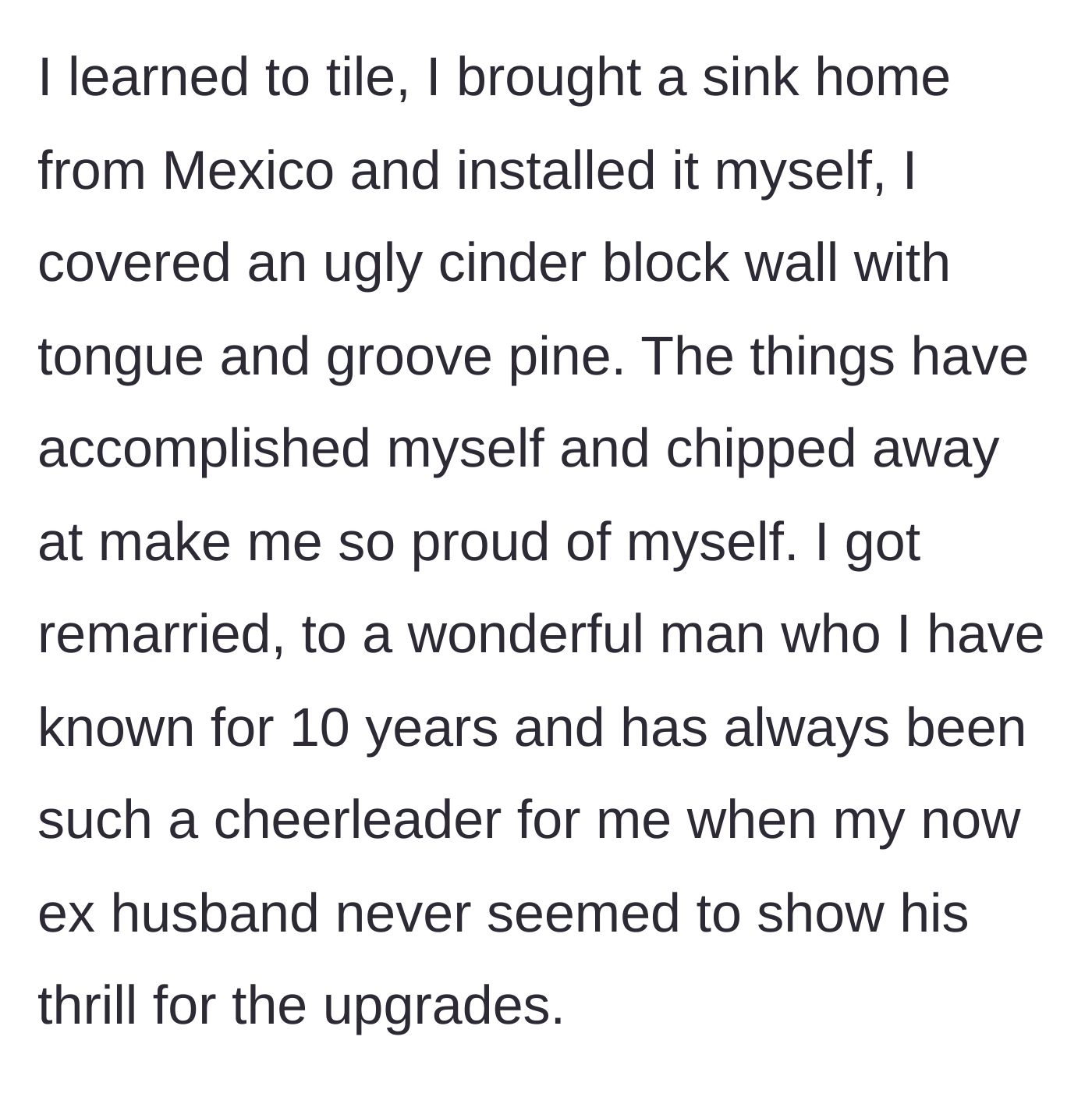 Story part 2 - A proud homeowner doing her own DIY projects like tiling and installing a sink.