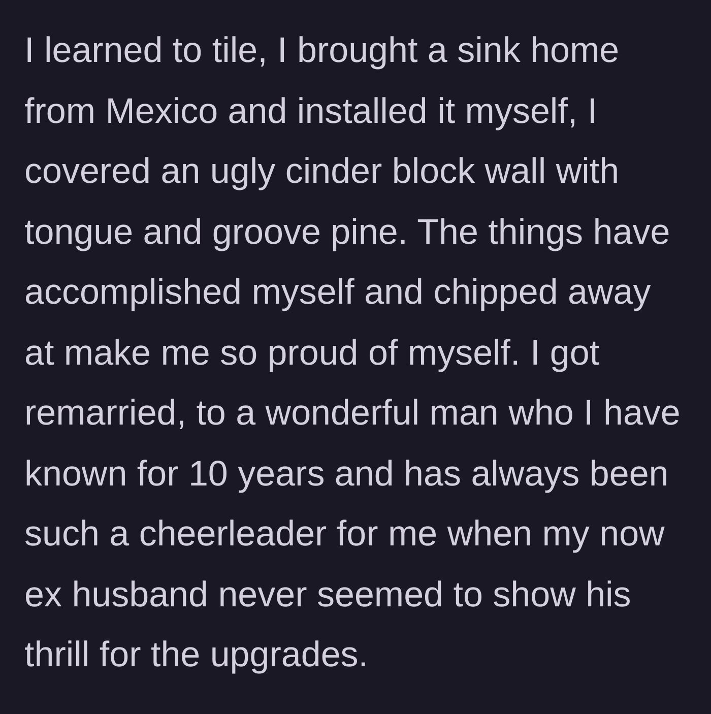 Story part 2 - A proud homeowner doing her own DIY projects like tiling and installing a sink.