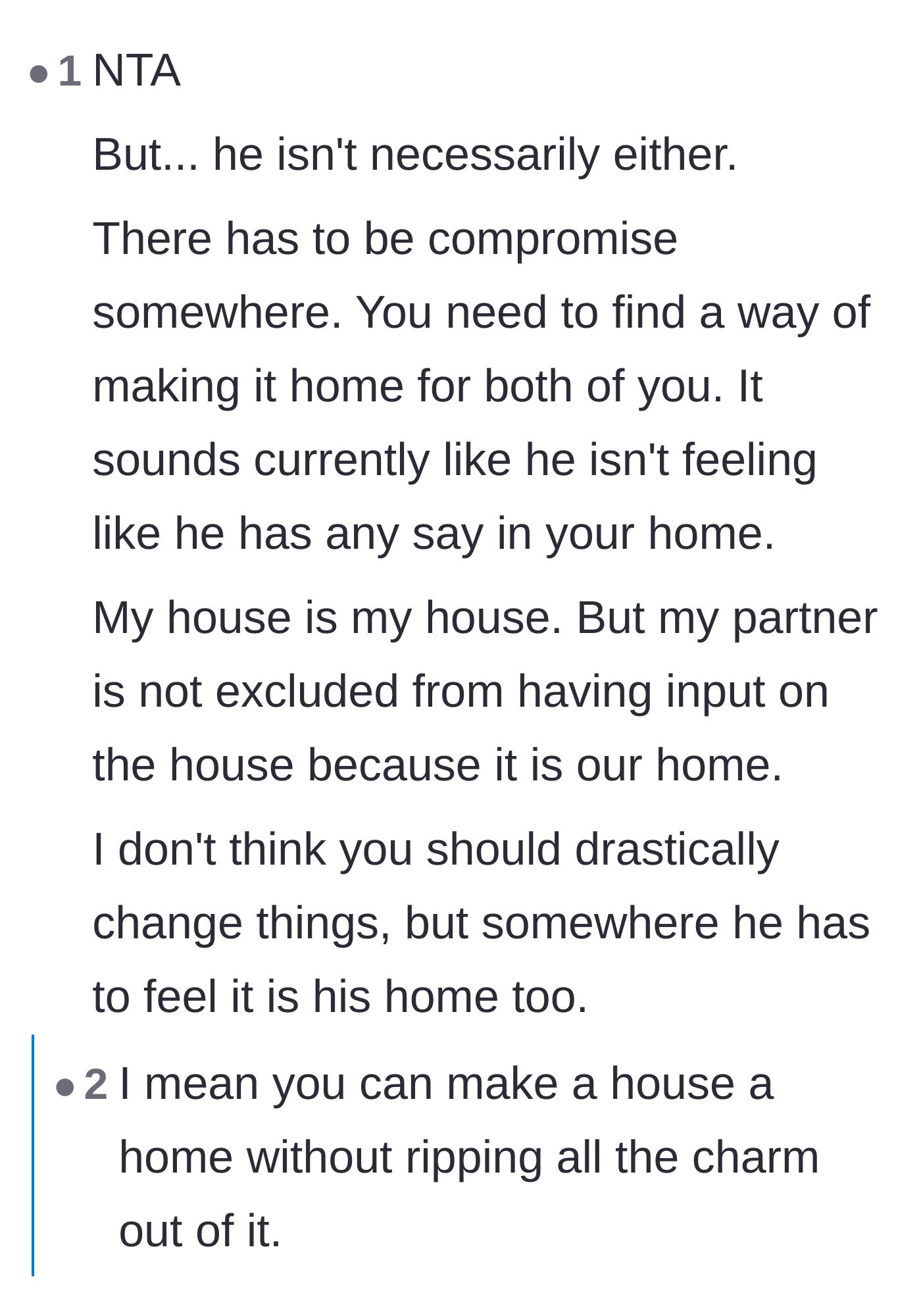 Comment thread 5 - A heated debate about relationship compromise versus respecting established sweat equity.