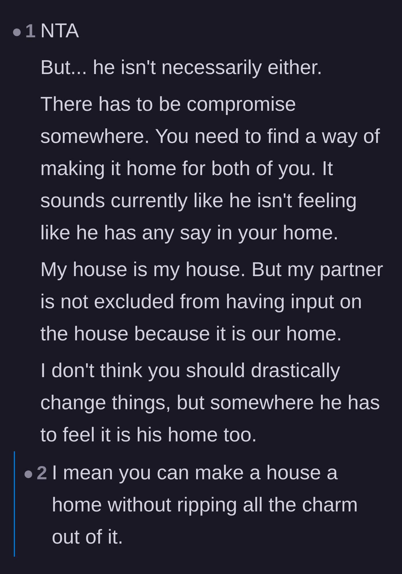 Comment thread 5 - A heated debate about relationship compromise versus respecting established sweat equity.