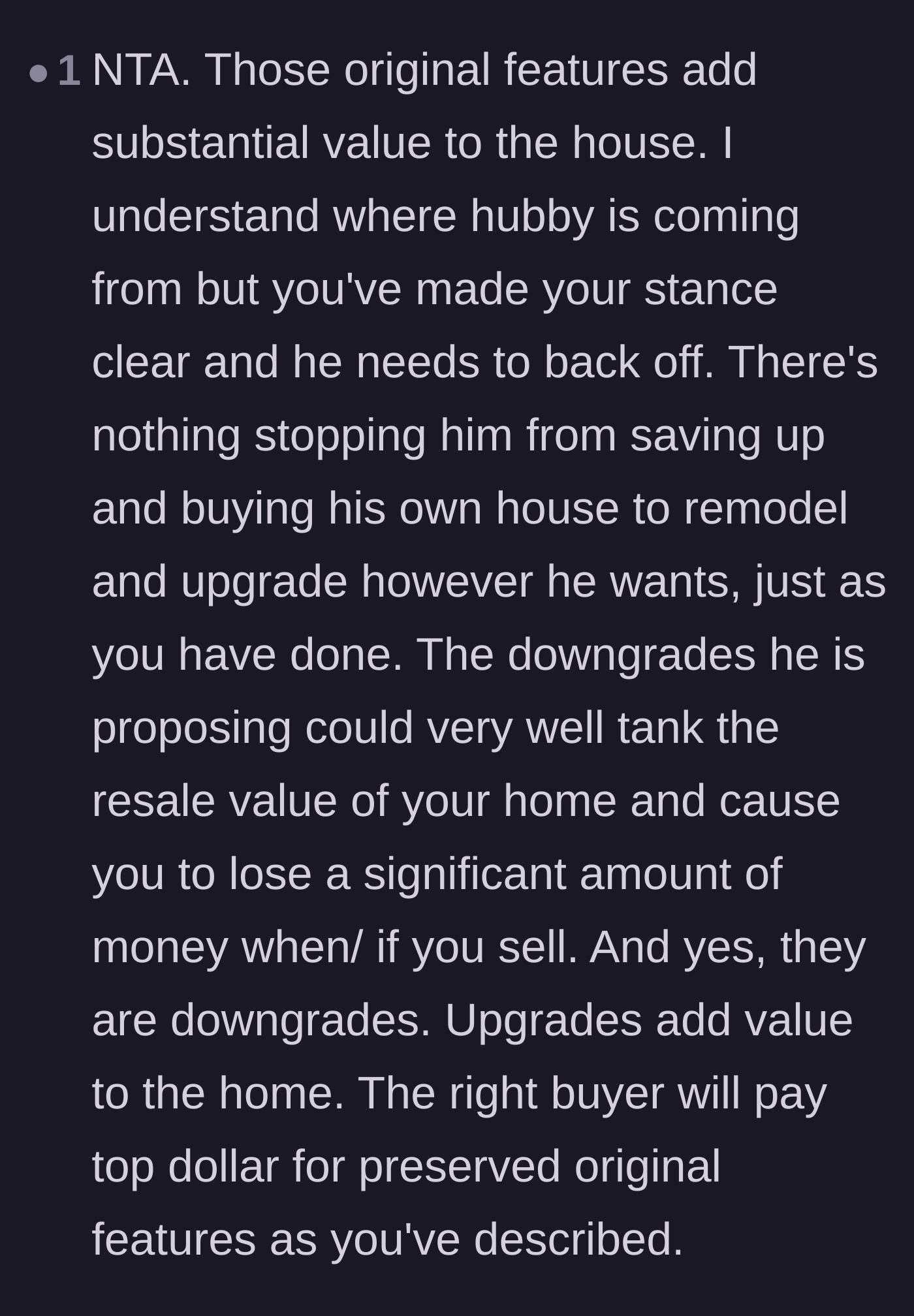 Comment thread 6 - An explanation of why preserving authentic fixtures protects the home's true value.