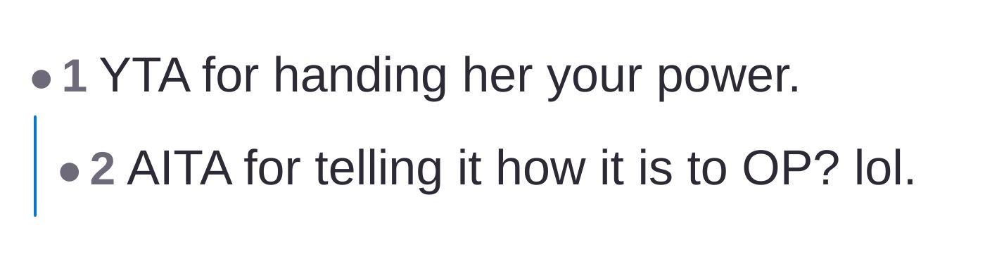 Comment thread 5 - A harsh but humorous ruling blaming the boyfriend for surrendering his authority in his own home.