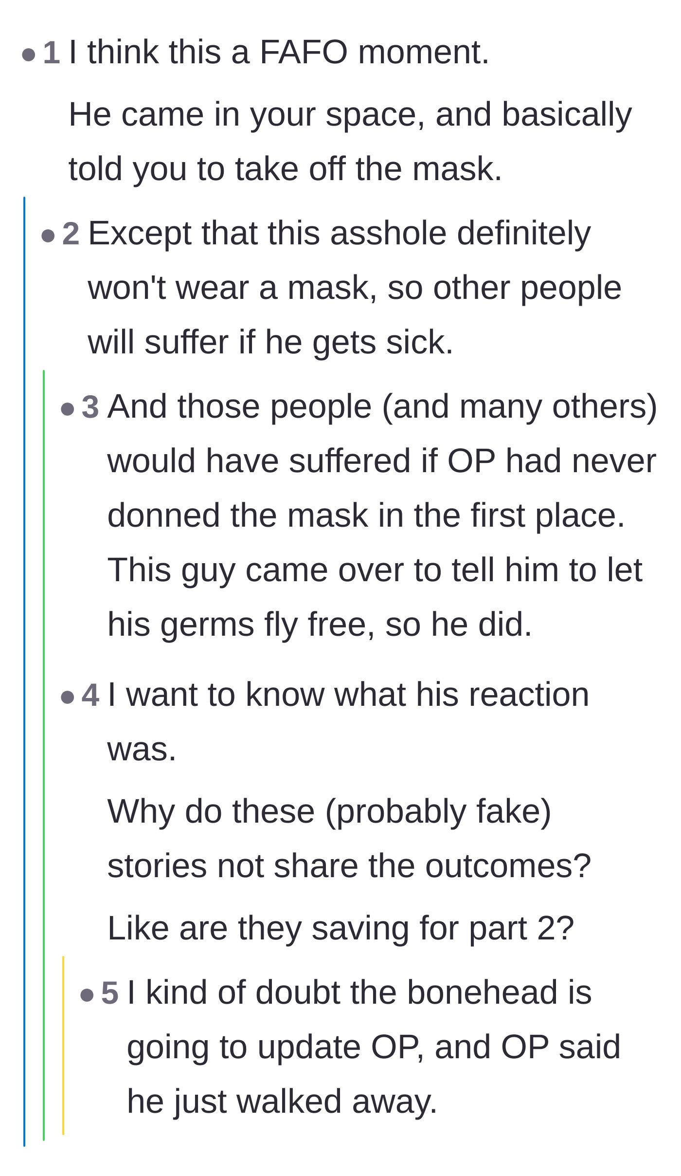 Comment thread 2 - Discussion framing the encounter as a 'fuck around and find out' moment, balanced against the risk of public exposure.