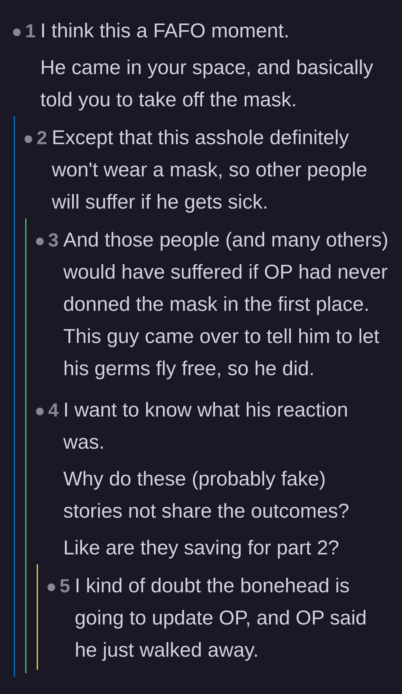 Comment thread 2 - Discussion framing the encounter as a 'fuck around and find out' moment, balanced against the risk of public exposure.