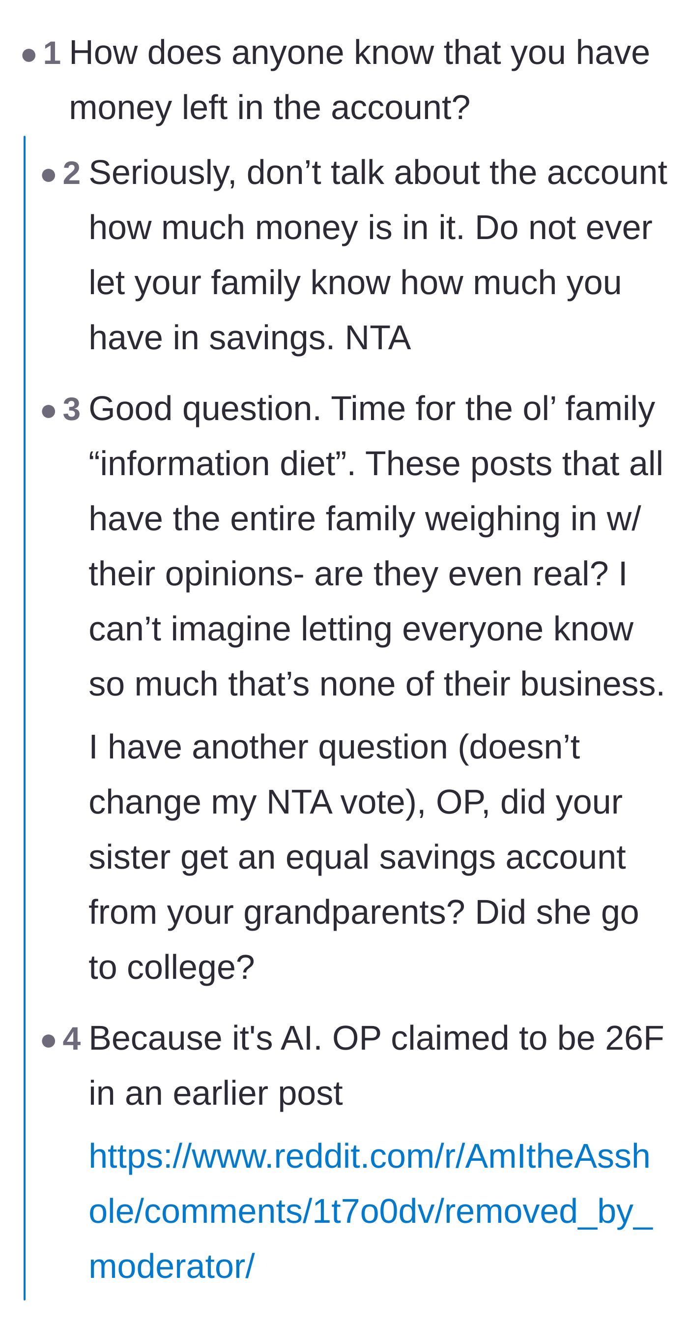 Comment thread 4 - Advice to put the family on a strict information diet regarding personal finances