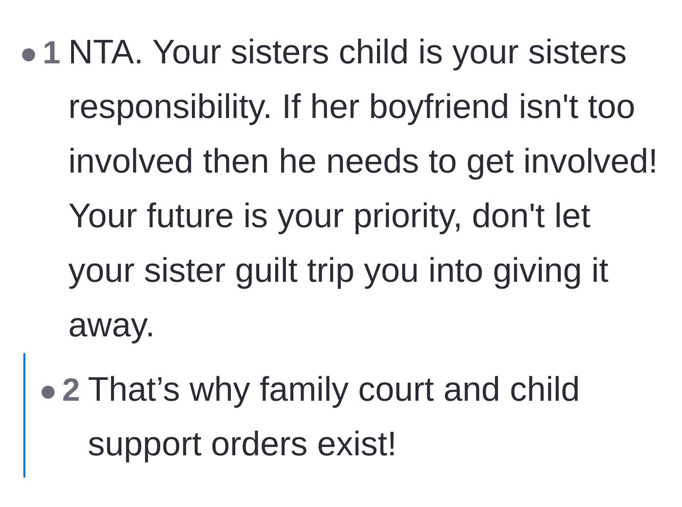 Comment thread 5 - Reminders that the absent boyfriend should be targeted for child support instead of the brother